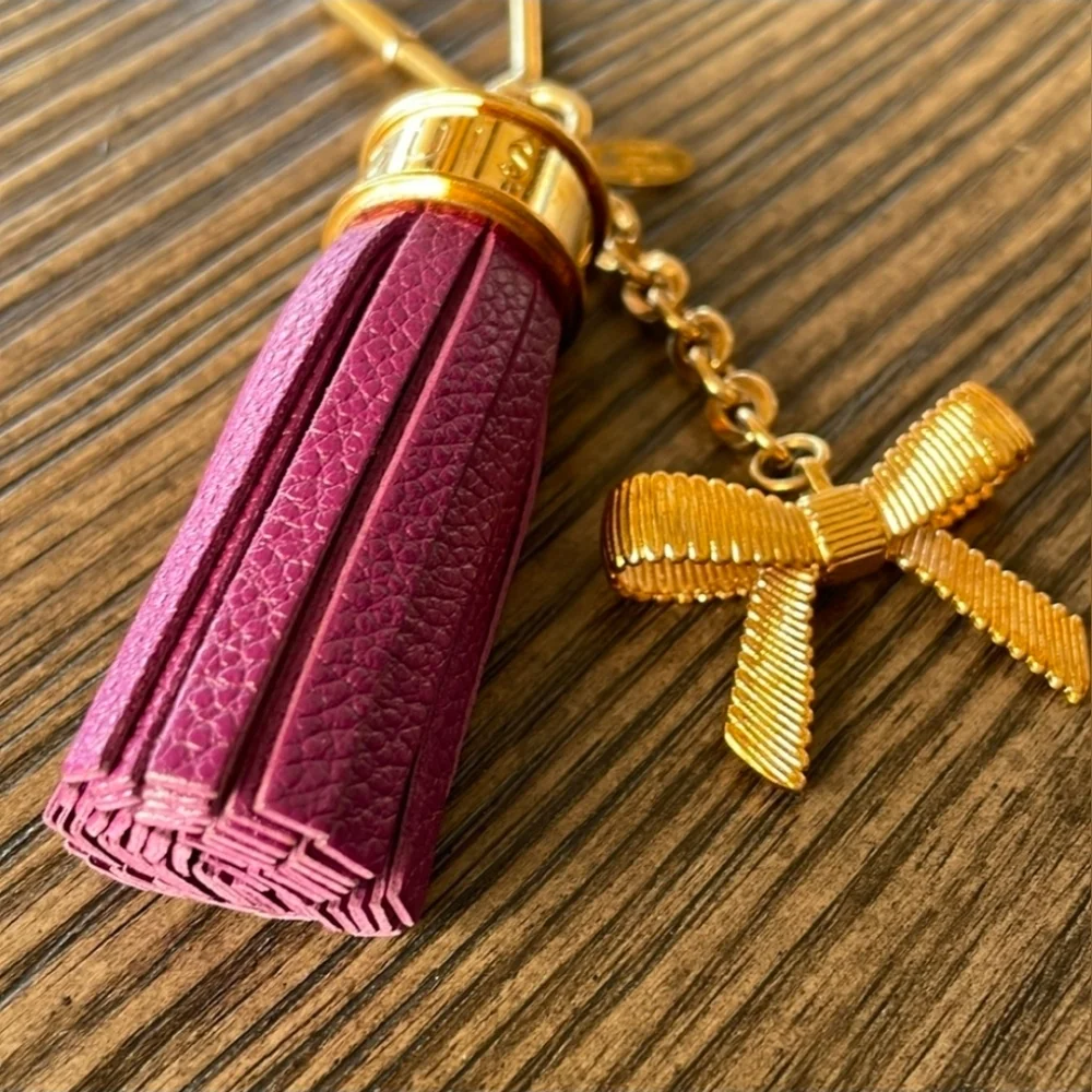 Louis Vuitton Leather Tassel Bag Charm Key Ring with Bow Charm